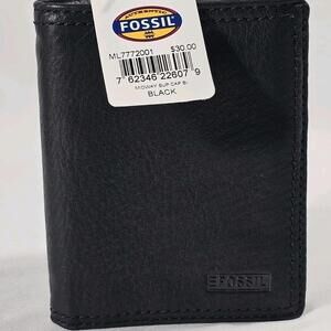 Fossil Midway Sup Cap Black Black Grainy Leather Wallet  New NWT